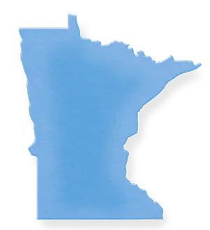 Blue silhouette of the state of Minnesota.